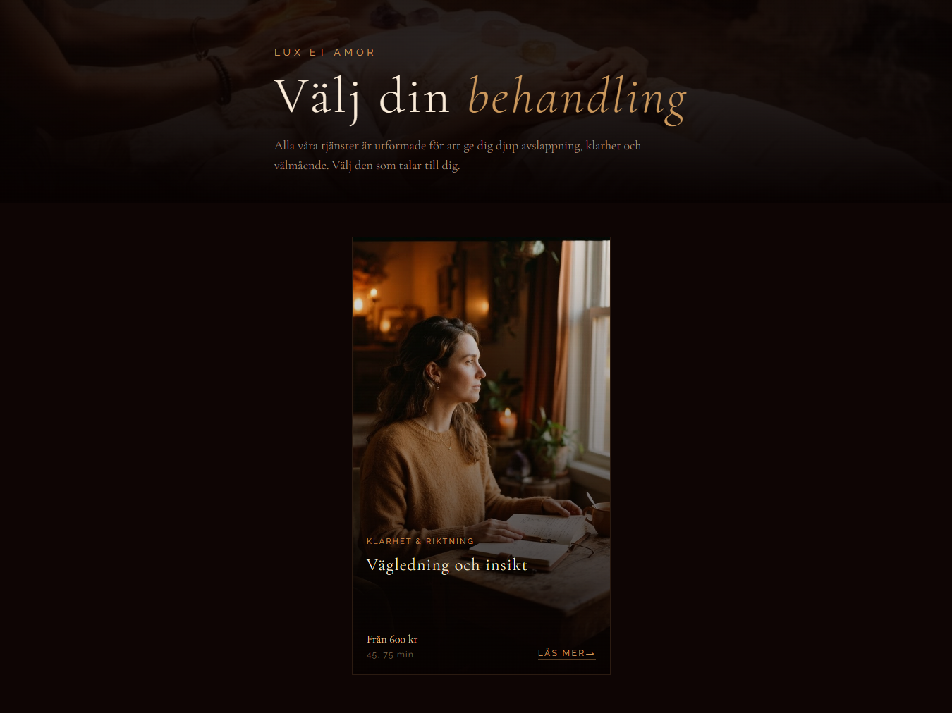 Tjänste- och vägledningssida på Lux et Amors hemsida